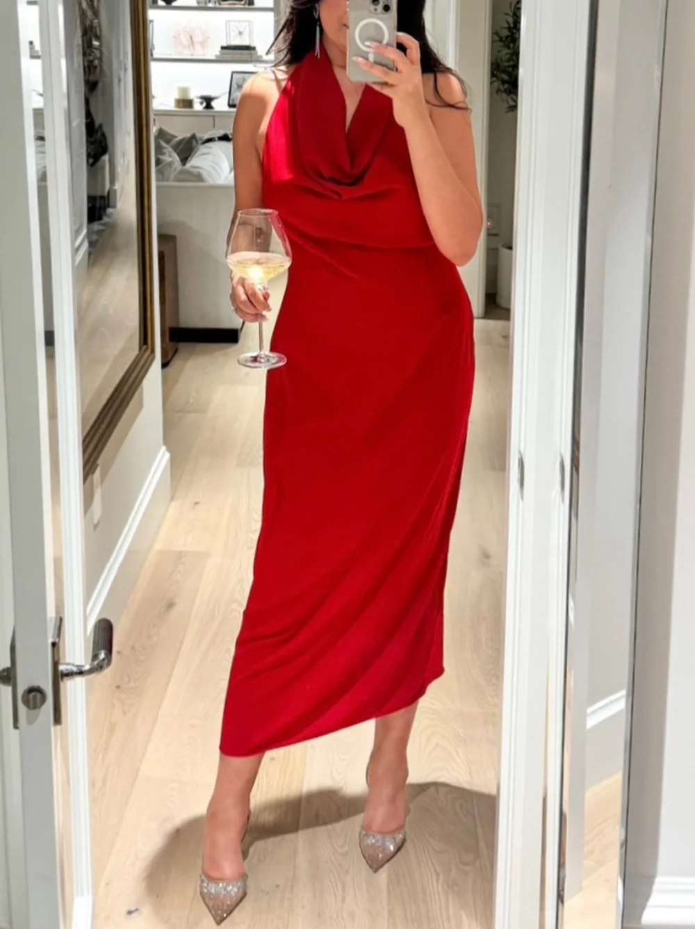 

Women Fashion Solid Color Pleated Backless Zipper Slit Midi Dress Vintage Halter Neck Sleeveless Women Fashion Party Dress