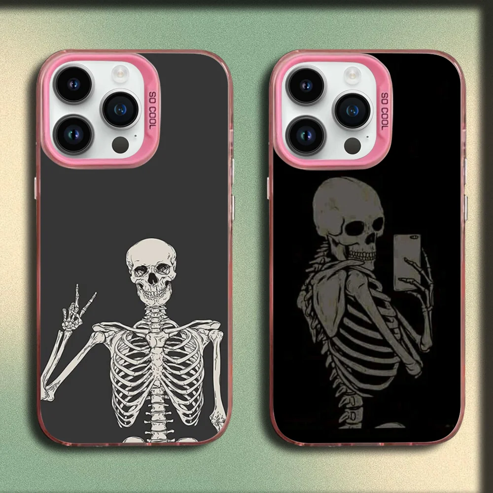 

Gothic Fashion Skull Phone Case For iPhone 16,15,14,13,12,11,Mini,Pro,MAX Pink Matte Silicone Cover