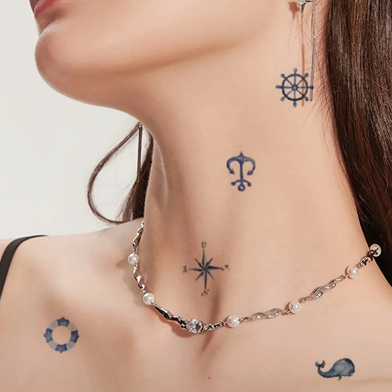 30pcs/pack Colorful Tattoo Temporary for Women Girls Breasts Belly Neck Leg Whale Butterfly Flower Garland Waterproof Tattoos