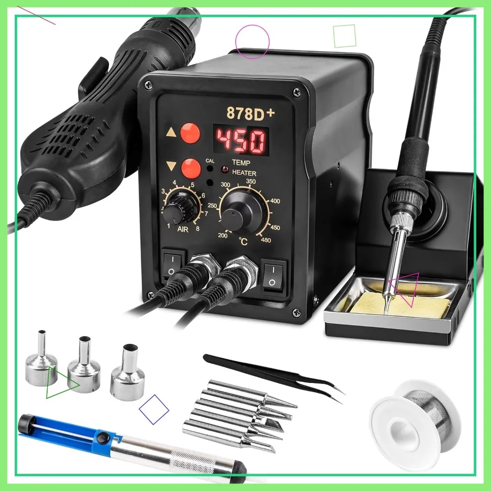 Stasiun Kit Soldering Iron 2-in-1 dengan Udara Panas, Layar Digital, dan Fungsi Auto Sleep
