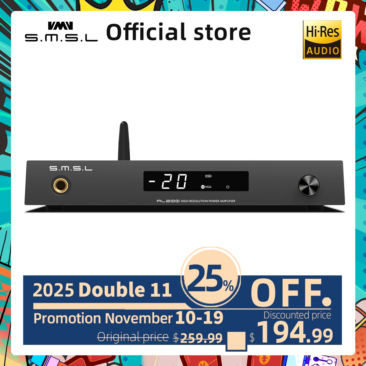 SMSL AL200 amplificador integrado 165W * 2 MA5332MS MQA-CD DSD256 XU316 Bluetooth5.0 6,35mm auriculares con Control remoto