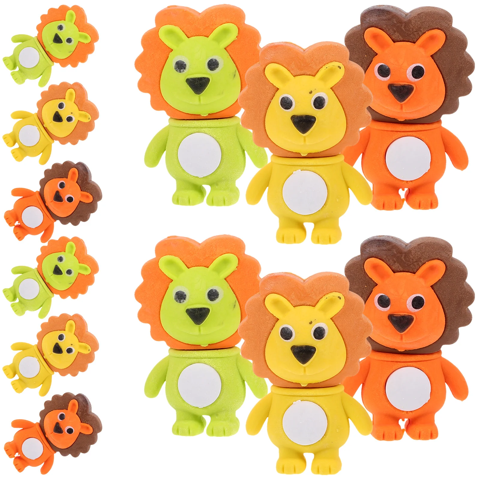 

24pcs 3D Lion Shape Pencil Erasers Cute Mini School Supplies Kids Classroom Multi Function Wear Resistant Student Daily Use