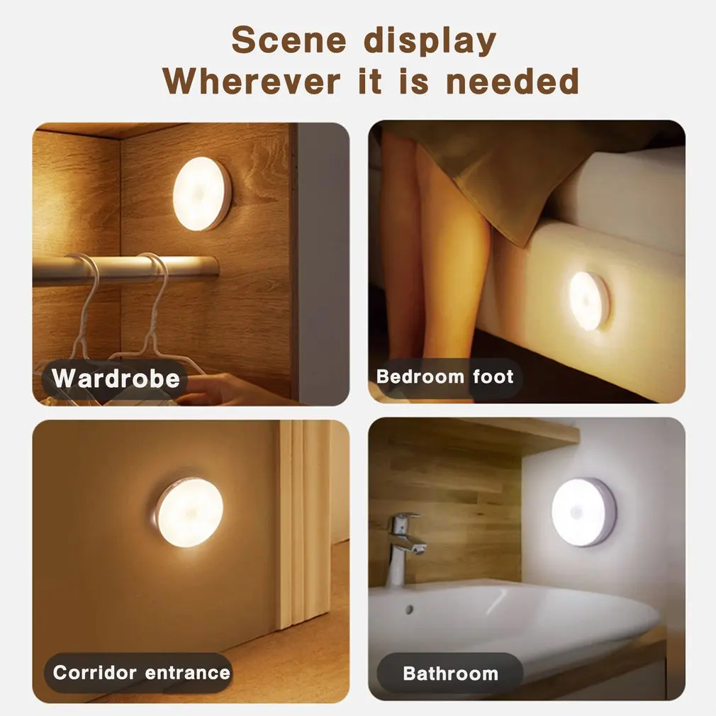 LED Touch Sensor Night Lights 2 Modes USB Rechargeable Base Wall Lights Round Portable Dimming Night Lamp Room Decor