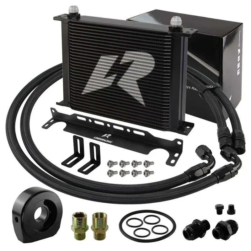 Universal LR 30 Row AN10 Oil Cooler w/Bracket+Filter Adapter Hose Kit 3/4