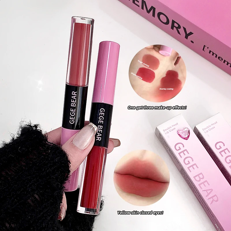 Gege Bear Multi-Effekt-Lipgloss mit zwei Enden – lebendige Farben, langanhaltendes Tragen mit feuchtigkeitsspendender Formel und vielseitigen Anwendungen