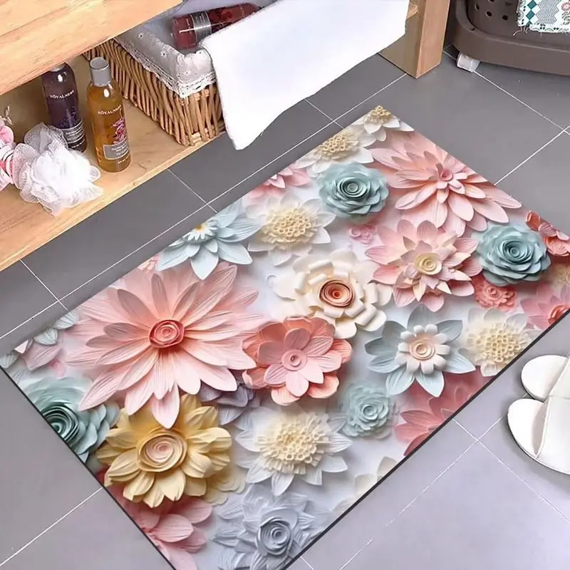 3d Flower Pattern Bath Mat Diatom Mud Quick Drying Floor Mat Toilet Rug Super Absorbent Bathroom Carpet Non Slip Home Room Decor