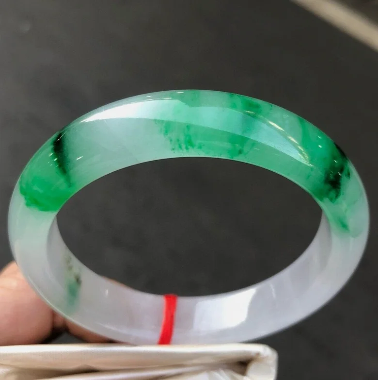 Certified Natural ice Green&White Myanmar Jade jadeite bracelets bangle 58mm