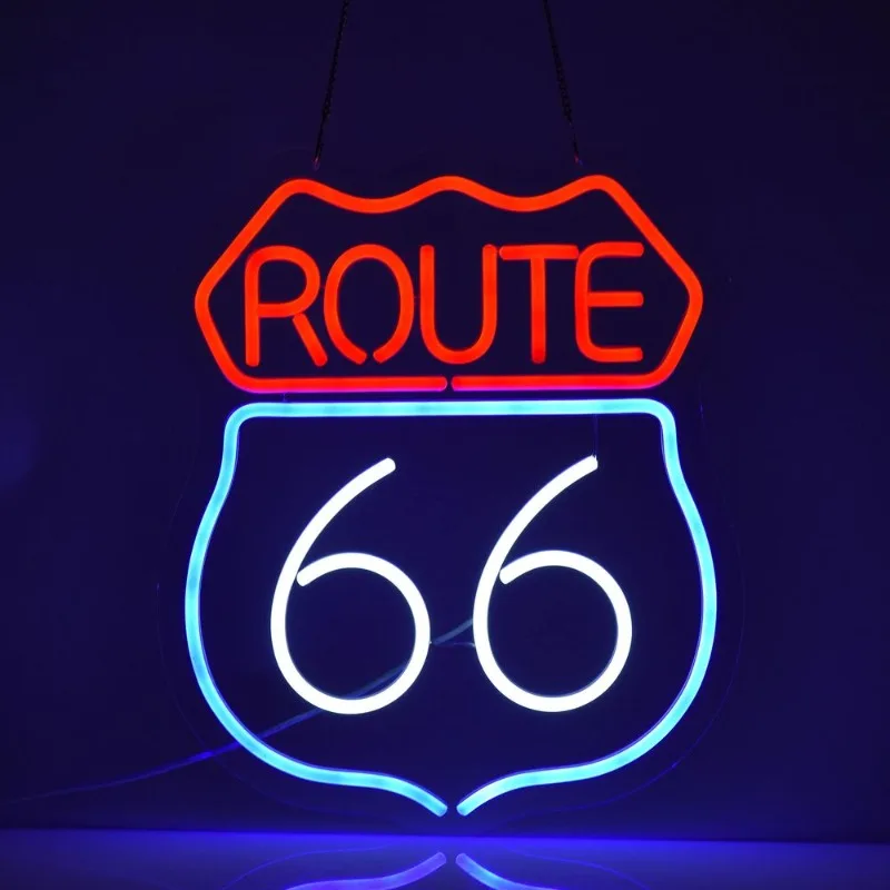 Historic Route 66 Neon Sign for Beer Bar Man Cave Decoration Handmade LED Neon Light Game Room Wall Signs Party Light Club