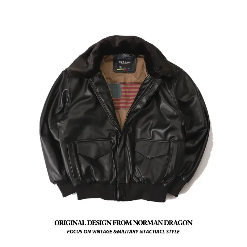 

Зимняя винтажная кожаная куртка A2 2026 года для мужчин, военная, с меховым воротником, утепленная, в стиле бомбер, для мотоциклистов, уличная одежда