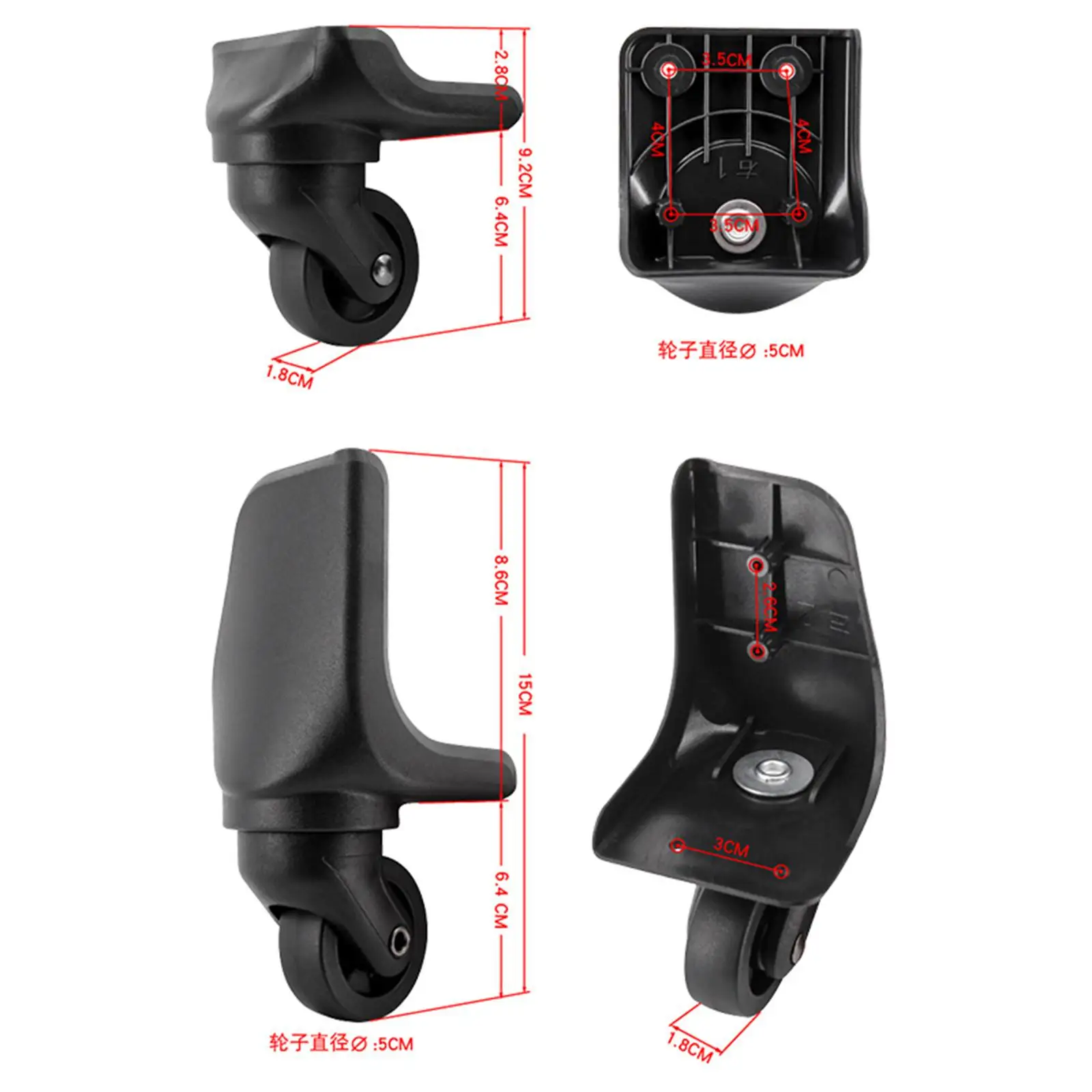 Substituição Durável Bagagem Rodas, Mala de Viagem, Heavy Duty, Mudo Roda para Reparação Viajar Saco, Preto, 4x