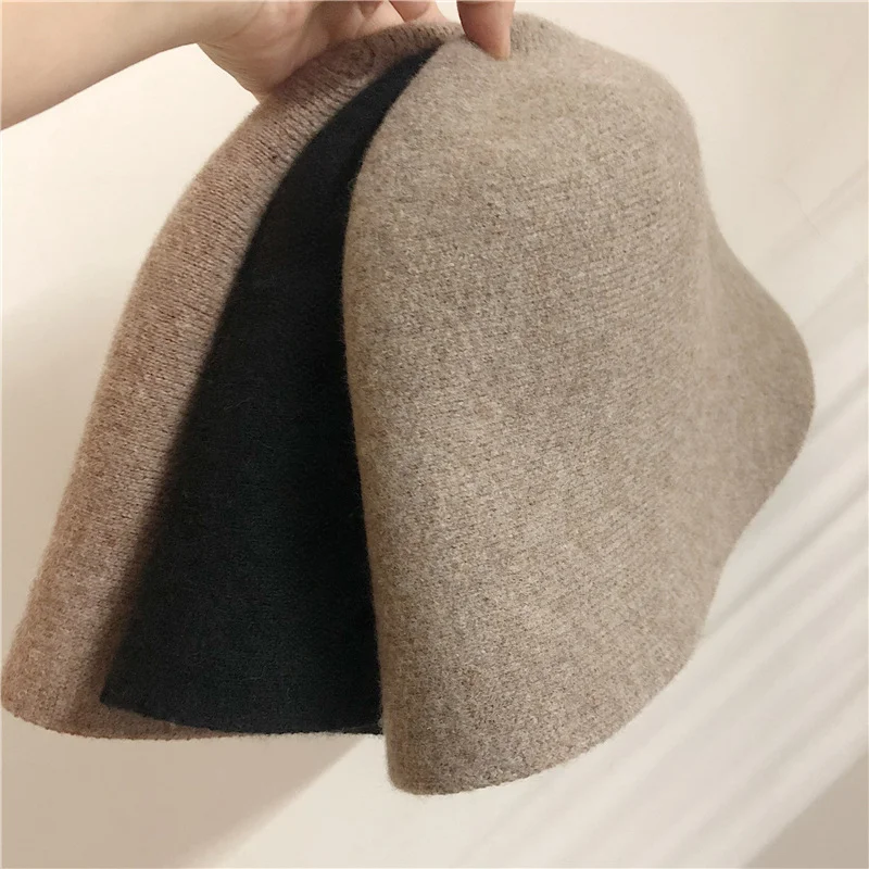 Japanese Real Woolen Vintage Warm Bucket Hat for Women Felt Retro Dome Wool Hats Female Fashion British Style Panama Caps Bonnet