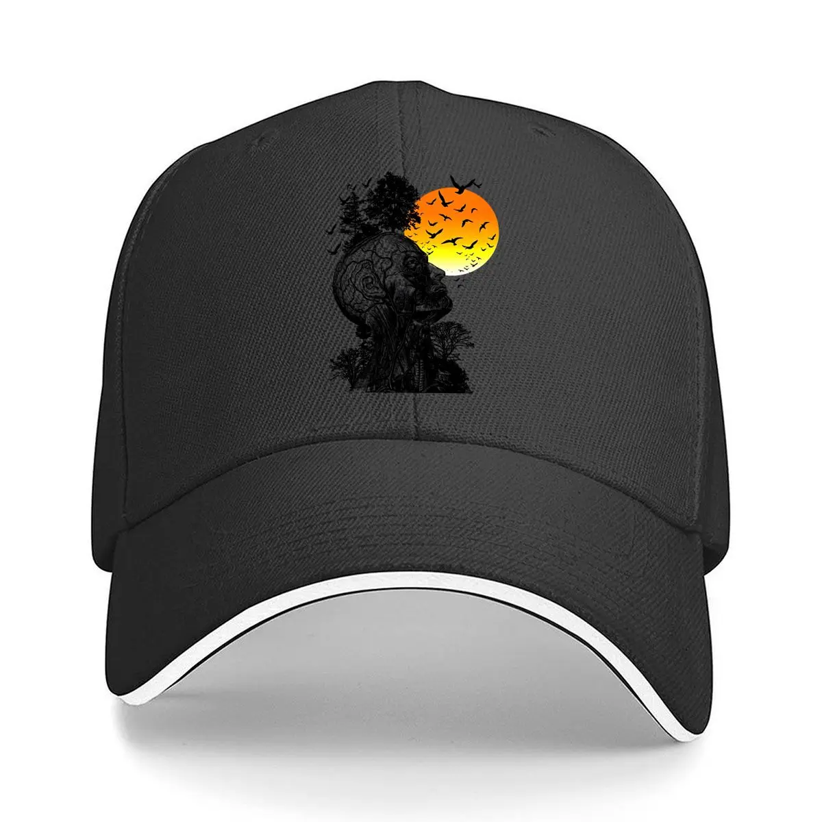 Anatomical Human Head Birds Sunset Trees Sandwich Baseball Cap Outdoor Workouts Sun Hat
