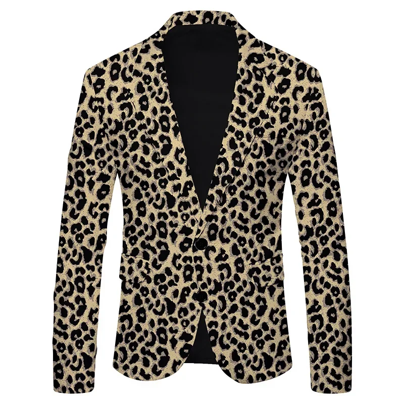 HOO 2024 Men's Leopard Print Casual blazer Youth Fashion Slim-Fit Thin    blazer