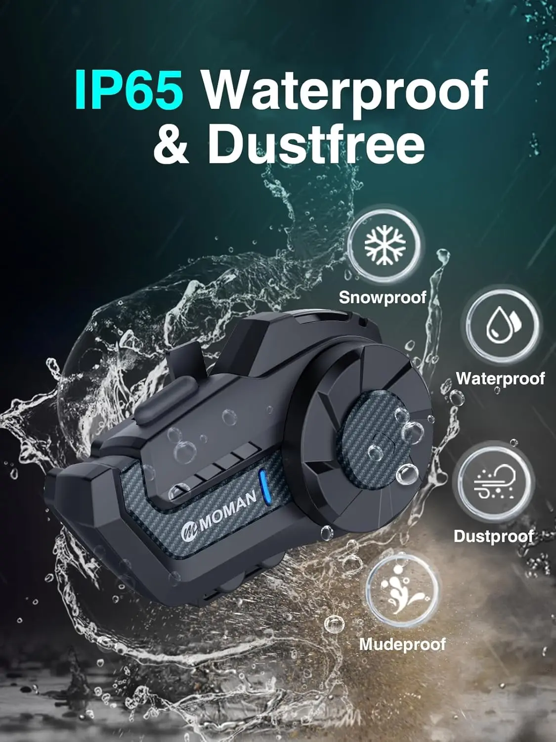 Moman H2Pro Motorbike Helmet Motorcycle Intercom Communication System up to 1000M with DSP&CVC Noise Cancellation FM Music Share