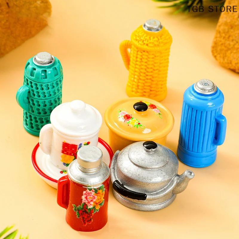 1/12 미니 석탄 스토브 주전자 가스 탱크 모델 인형 집 주방 용품 인형 집 가구 장식 액세서리