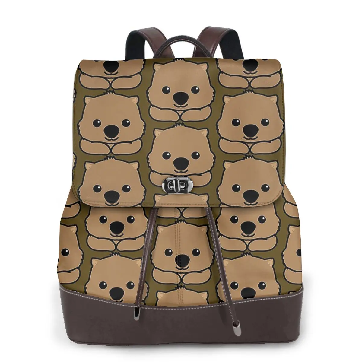 Cute Baby Wombat Smiling Drawing Bookbag School Student Bags Hiking Travel Daypack for Women Fashion Derma Backpack