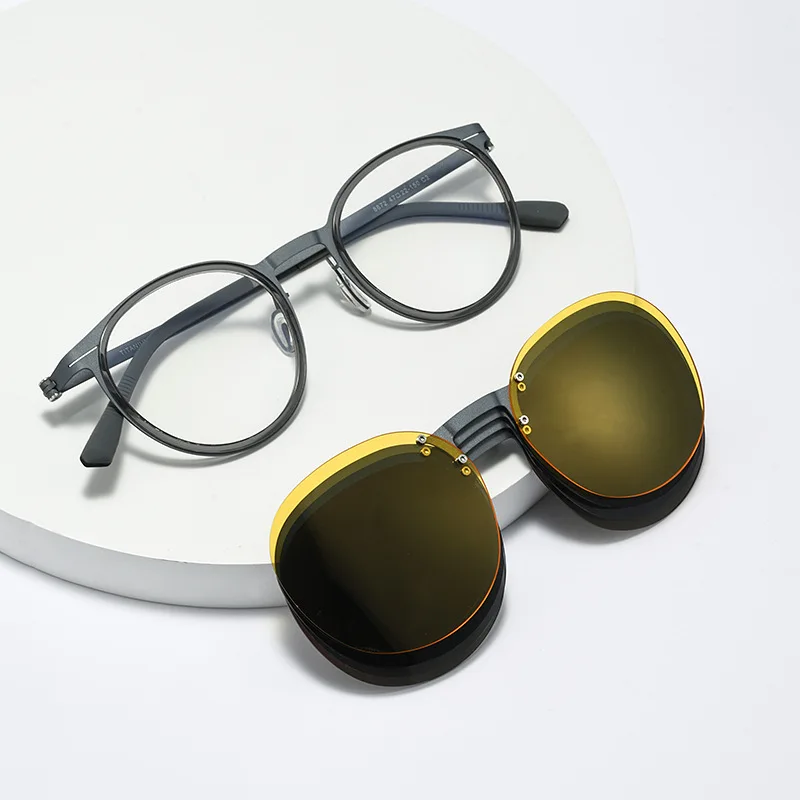 Magnetic Sunglasses Polarized Night Vision Goggles Clip Pure Titanium Prescription Glasses Myopia Men Optical Eyeglasse