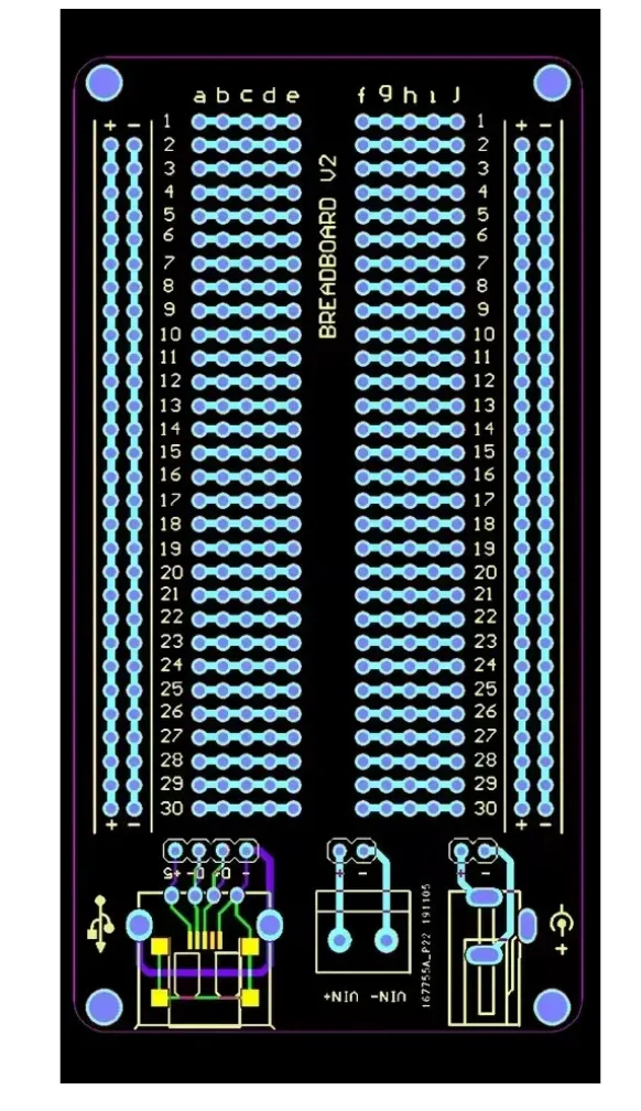 Double-Sided Perforated PCB Breadboard with USB And DC Interface Pads Electronic Prototyping Board