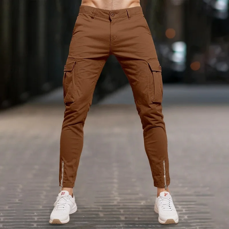 

Постиранные мужские удобные повседневные хлопковые длинные брюки на молнии средней длины