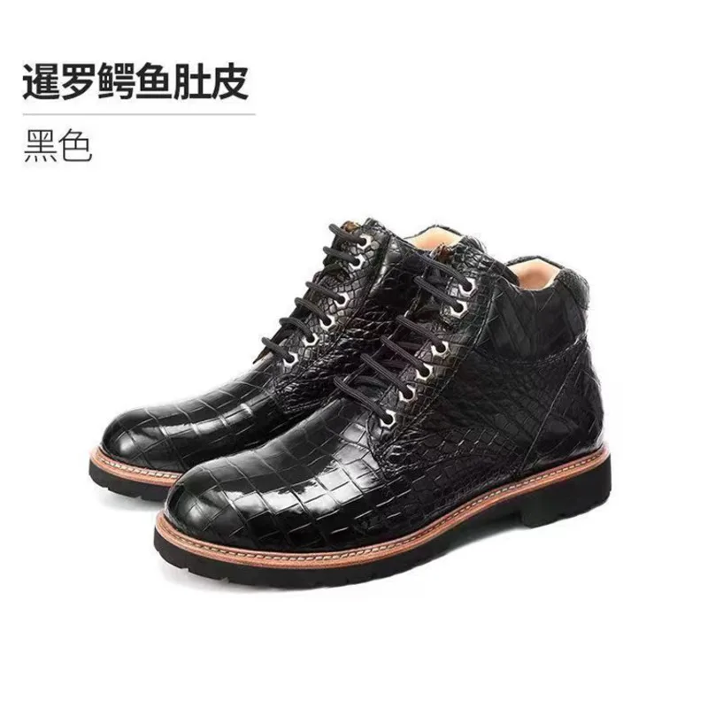 Authentic Crocodile Fashionable High-end Wheel Anti Slip Sole High Top Skull Short Boots Leather Suede Handsome Men Casual Shoes