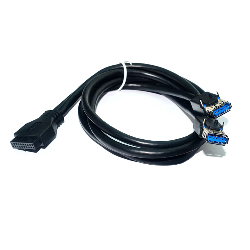 USB 3.0 Cable High Speed 20Pin 2 Port USB3.0 Hub USB 3.0 Front Panel Cable Adapter with Fixed Foot for PC Desktop Computer Black