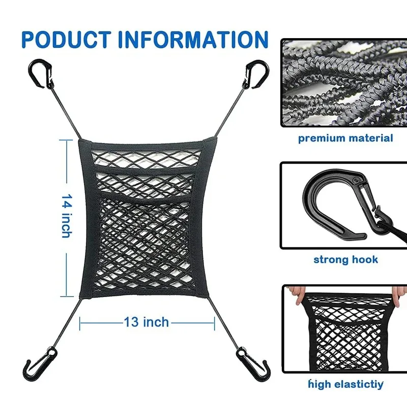 Car Storage Net Bag Between Seats, Stretchable Elastic Mesh Organizer, PE+Rubber, Auto Accessories for Pet Barrier or Divider