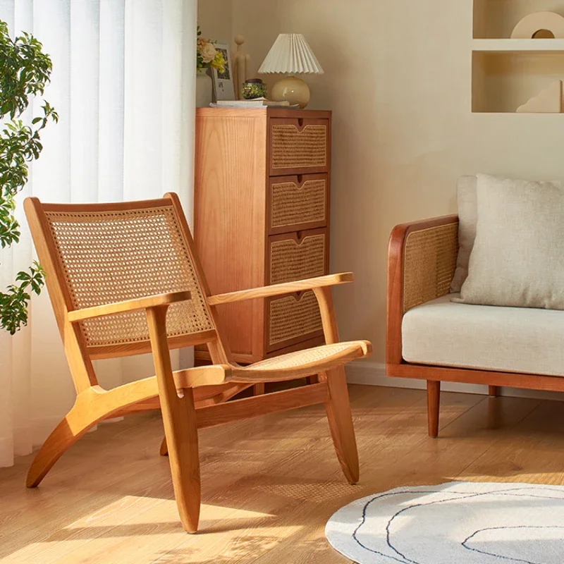 Nordic solid wood leisure chairs, rattan woven leisure area balconies, designer chairs, lounge chairs