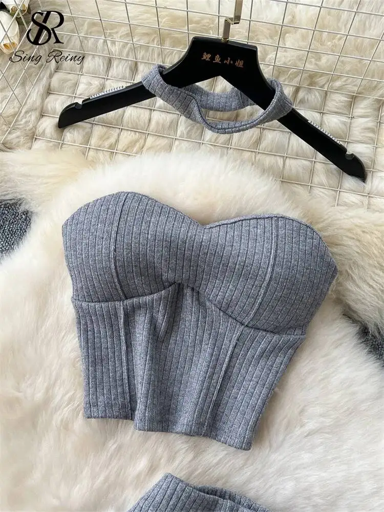 Fashion Women Casual Sporty Suits Strapless Mini Tank Top+Elastic Waist Slim Fit Flared Pants Streetwear Hotsweet Sets