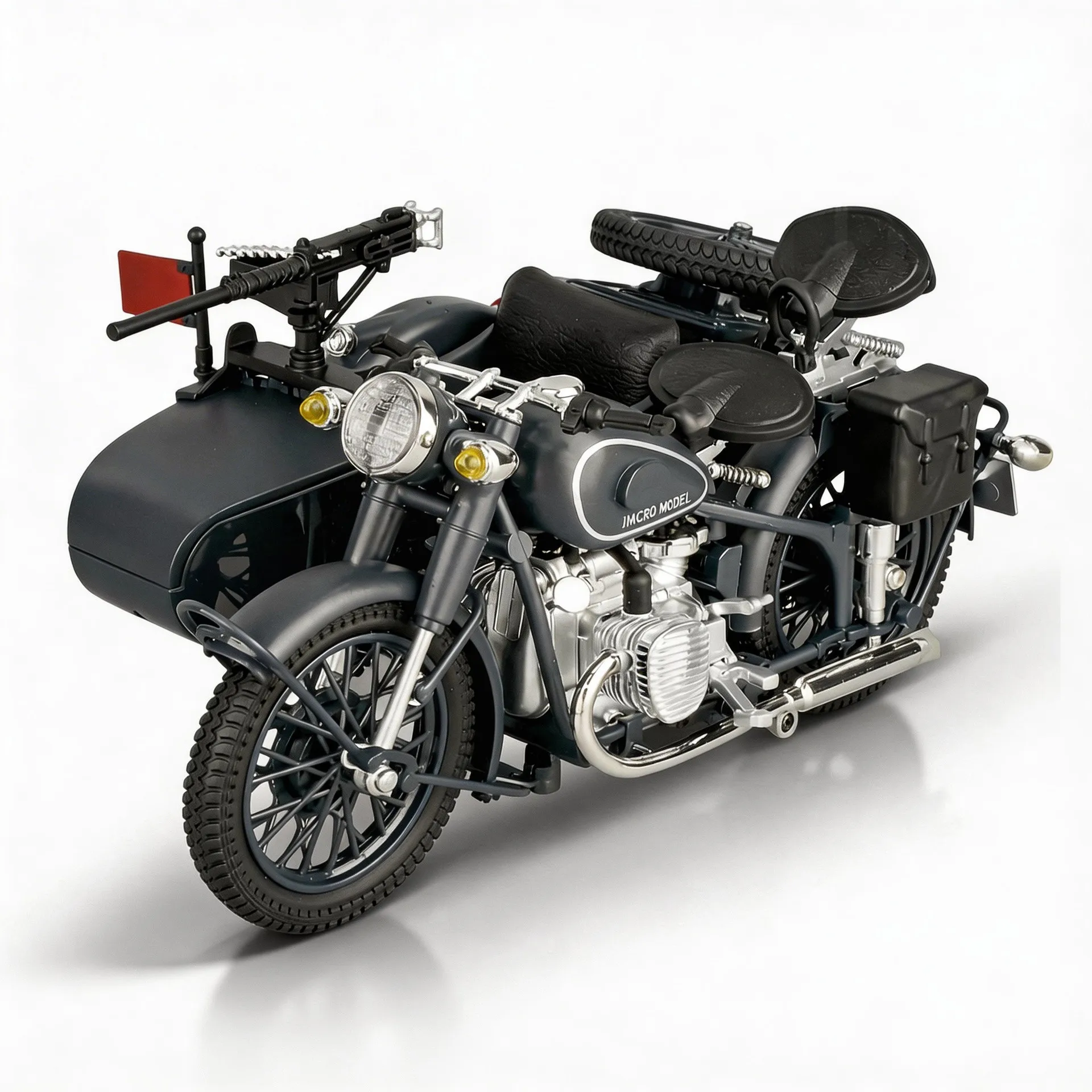 

1:10 Alloy Retro Side Car Motorcycle Alloy Diecast Classic Military Tricycle Motorcycle Model Sound & Light Children Toy Car Boy