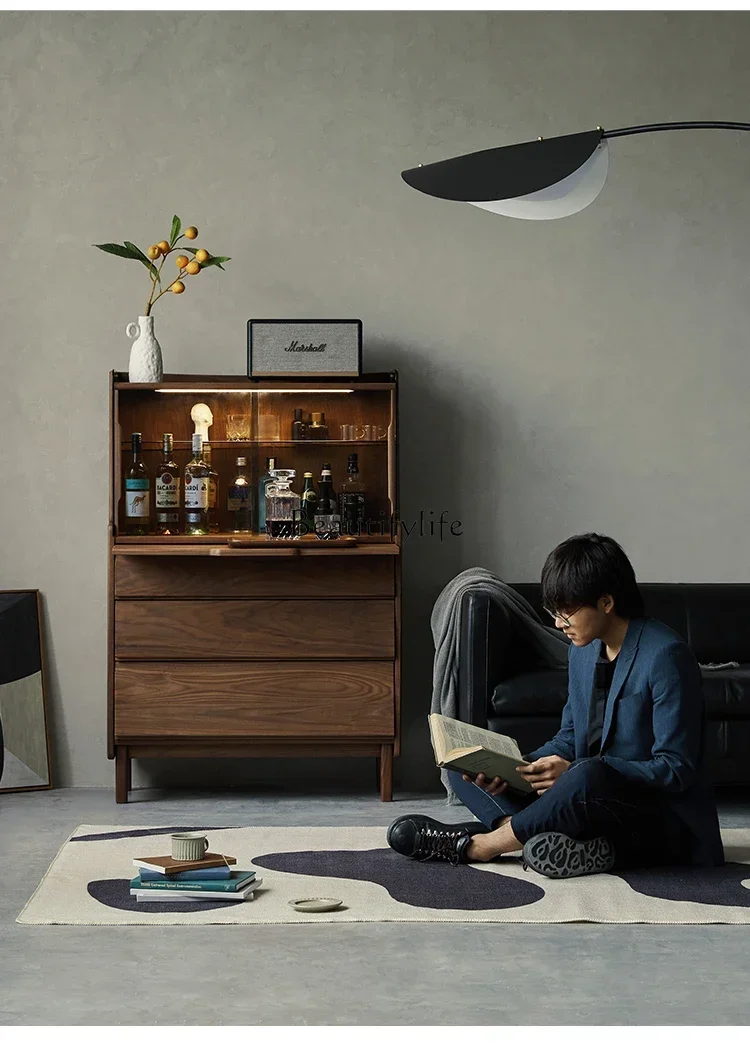 

12Designer Black Walnut Solid Wood Chest of Drawers Bedroom Living Room Tea Storage Display Cabinet Dresser