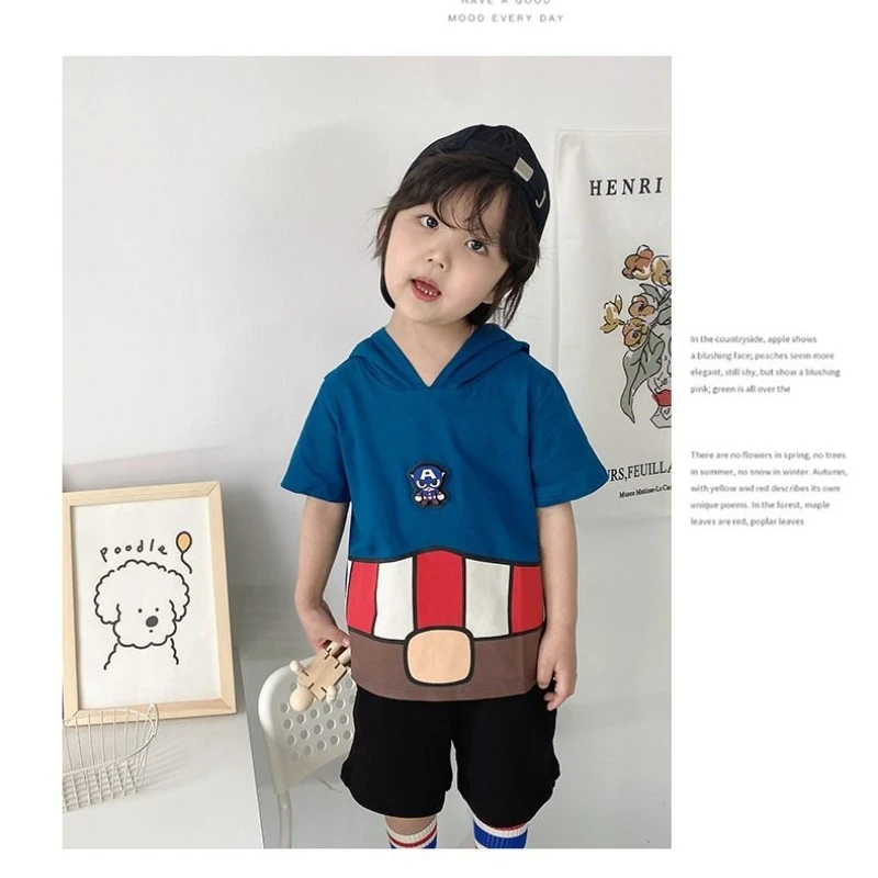 Marvel series cartoon creative anime Iron Man Spiderman boys summer new soft and versatile T-shirt short sleeve cotton loose top