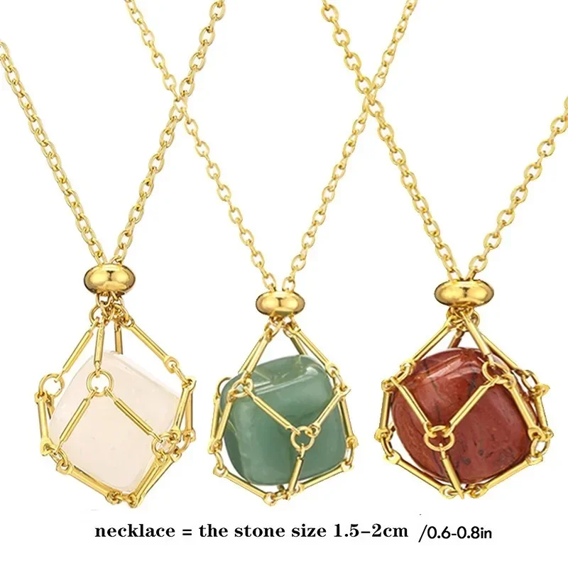 10pc Design Stone Crystal Stainless Steel Cage Holder Net Necklace Metal Chain Collecting Adjustable Pendant Jewelry