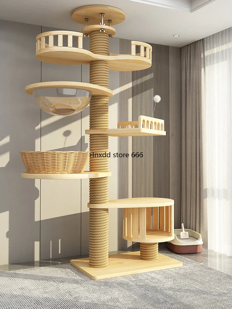 Cat climbing frame Tongtian column bay window solid wood does not occupy an area, no punching PVC cat nest tree is integrated