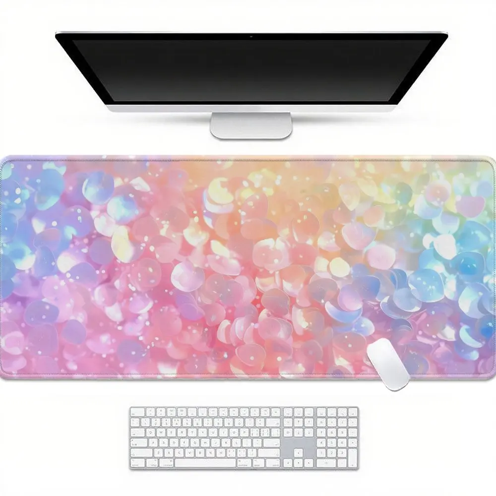 Iridescent Glitter Sequin Extended Gaming Mouse Pad Large Non-Slip Rubber Desk Mat for PC Laptop