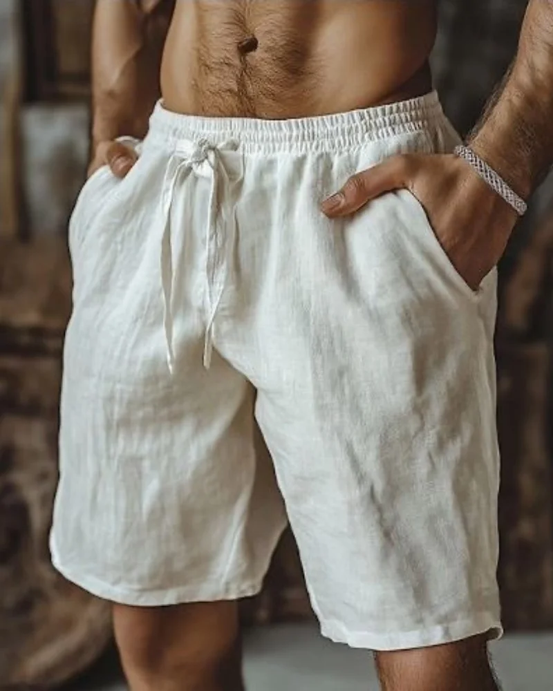 

Summer new loose cotton and linen breathable five quarter pants for men's sports and casual shorts ZK72