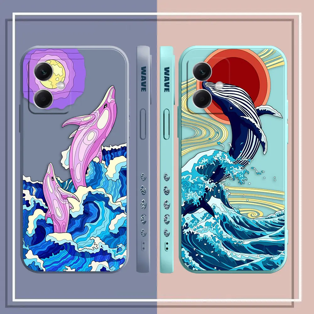 Sea Wave Dolphin Whale Phone Case For Redmi Note 9 12 11 11T 12S 11S 10 8 PRO PLUS 4G 5G Colour Liquid Case Fundas Shell Capa