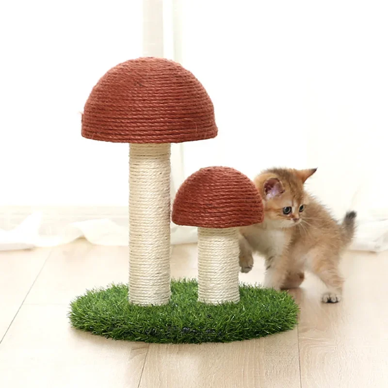 

Cat Tree Scratcher Double Climbing Tree Sisal Material Mushroom Shaped Cats Scratching Toy Jumping Platform Cat Supplies