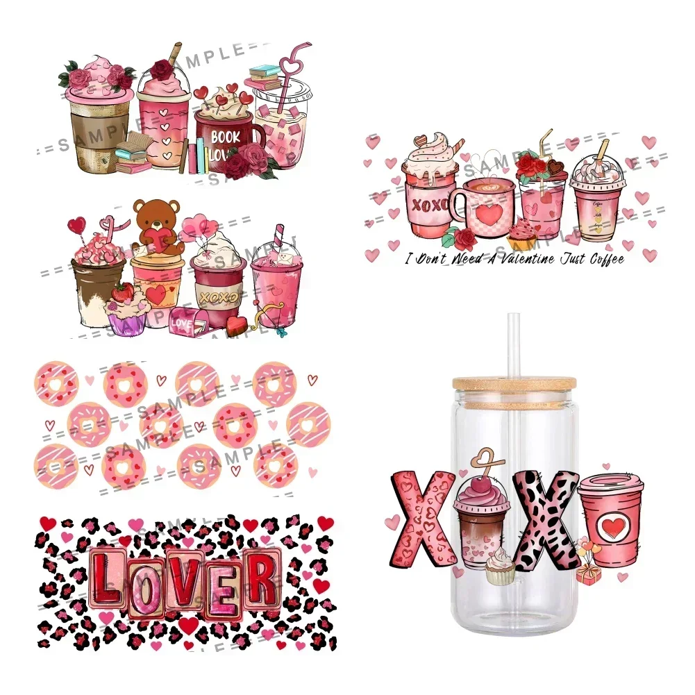 Valentine's Day Love Heart Lip Pattern UV DTF Transfer Sticker Waterproof Transfers Decals For 16oz Glass Cup Wrap Stickers