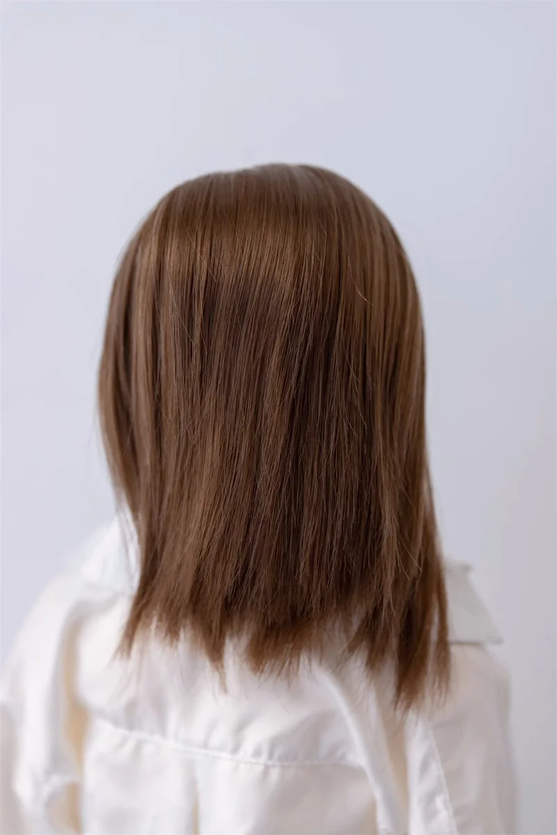 Bjd boneca peruca em branco shapable brinquedo meninas 1/3 tricuspid mão gancho longo em linha reta bonito marrom leite macio seda cabelo boneca acessórios