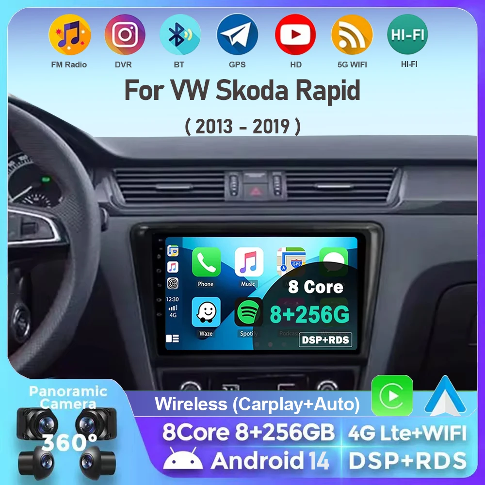 

For VW Skoda Rapid 2013 2014 2015 2016 2017 2018 2019 Android 13 Radio GPS Multimedia For seat Toledo 2015-2018 carplay RDS WIFI