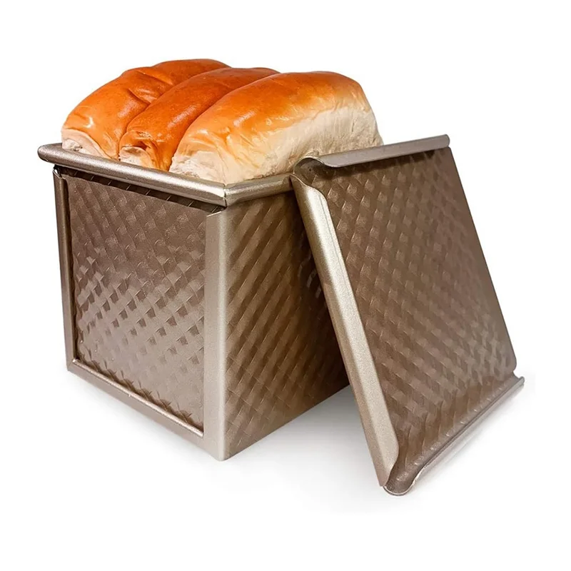 A19F-Sartén para pan con tapa, molde antiadherente para pan tostado, Mini caja cuadrada para tostadas para hornear en casa, juego perfecto para hornear, 4 Uds. De oro
