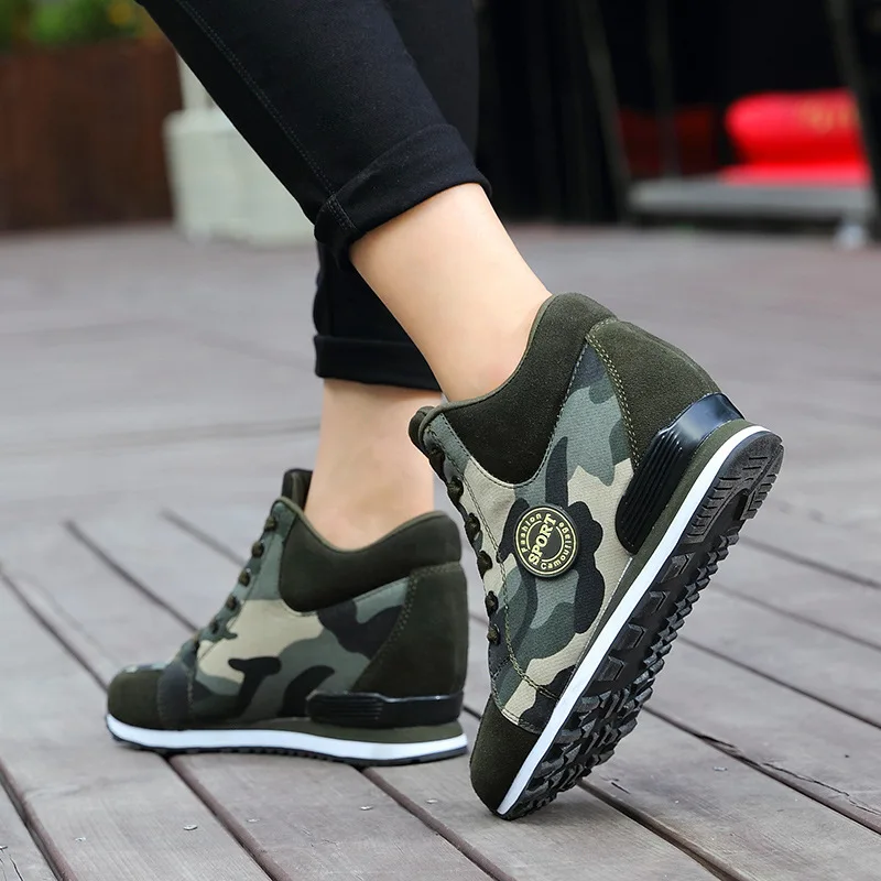 Women Shoes Spring High Top Wedge Platform Sneakers Hidden Heels Ladies Sneakers Camouflage  Basket Femme Women Casual Shoes