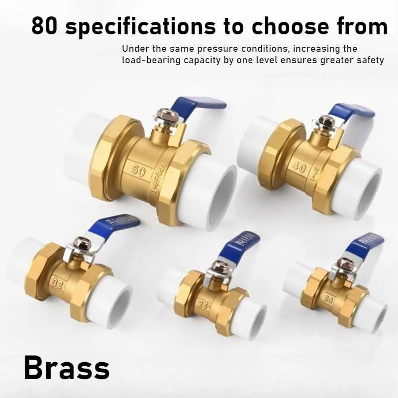 Brass Natural Color High-pressure Ball Valve PPR Double Headed Union Ball Valve Switch 4-point Straight Through Type
