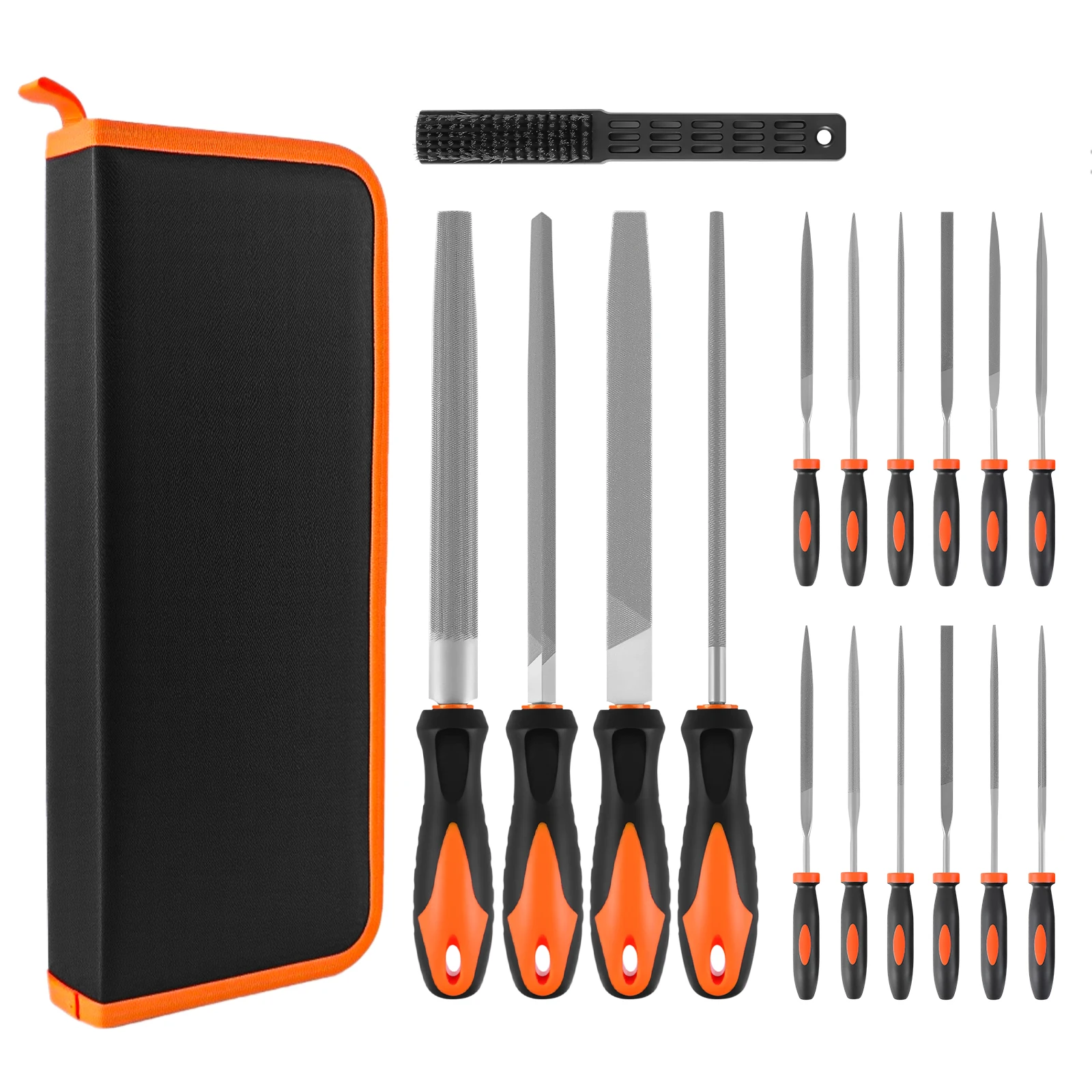 17-teiliges Metallfeilen-Set, professionelle Feilenwerkzeuge, hochwertige Metallfeilen mit Koffer, 4 große Feilen – Flach-/Dreieck-/Halbrund-/Rundfeile & 12 Nadelfeilen, perfekt für Holz, Metall &