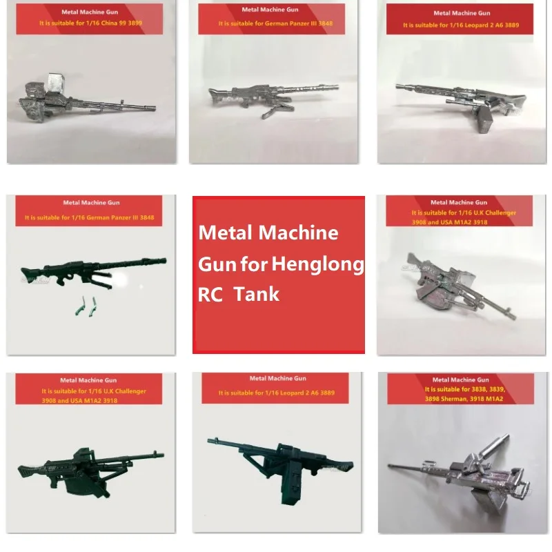 Henglong RC Tank Metal Machine Gun for 1/16 Leopard 2 A6 3889 China 99 3899 M1A2 3918 Challenger 3908 3838 3839 3898 3848