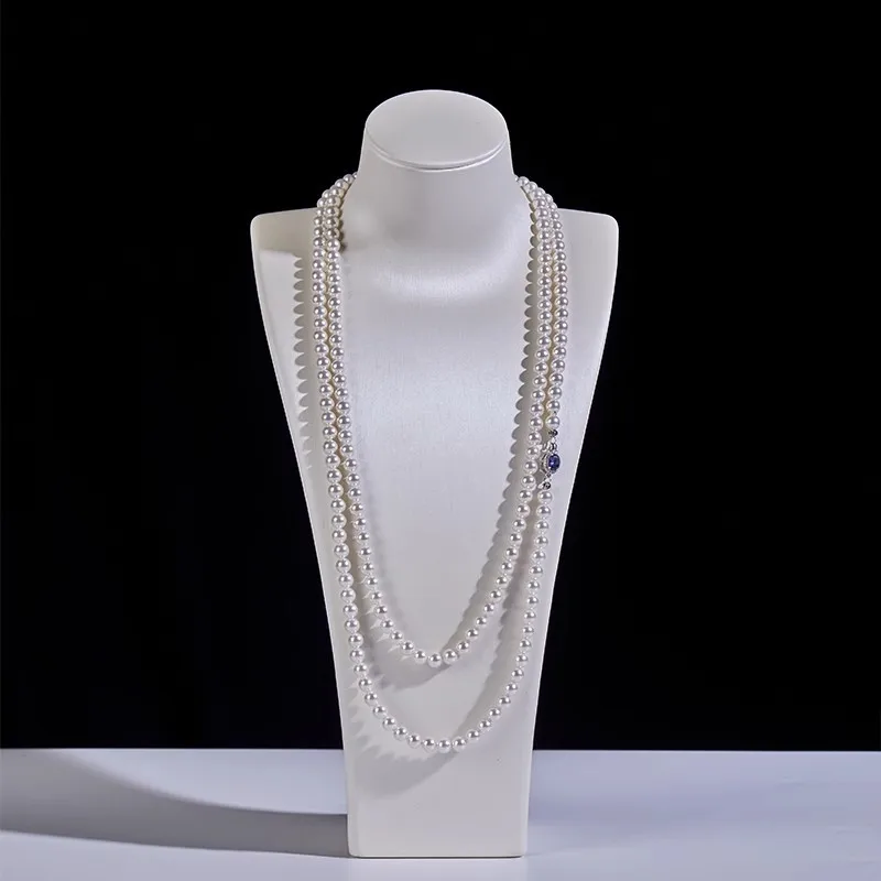 

European feminine double-layer layered pearl sweater chain 6-10mm light luxury natural Australian mother of pearl high-end neckl