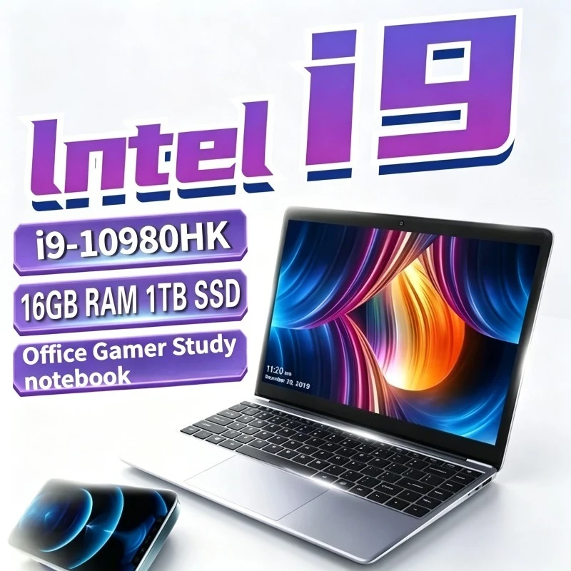 Intel Core i9-10980HK 15.6 Inch Laptop  32GB DDR4 M.2 1/2TB SSD Ultrabook Computer Fingerprint Unlock WIFI 5