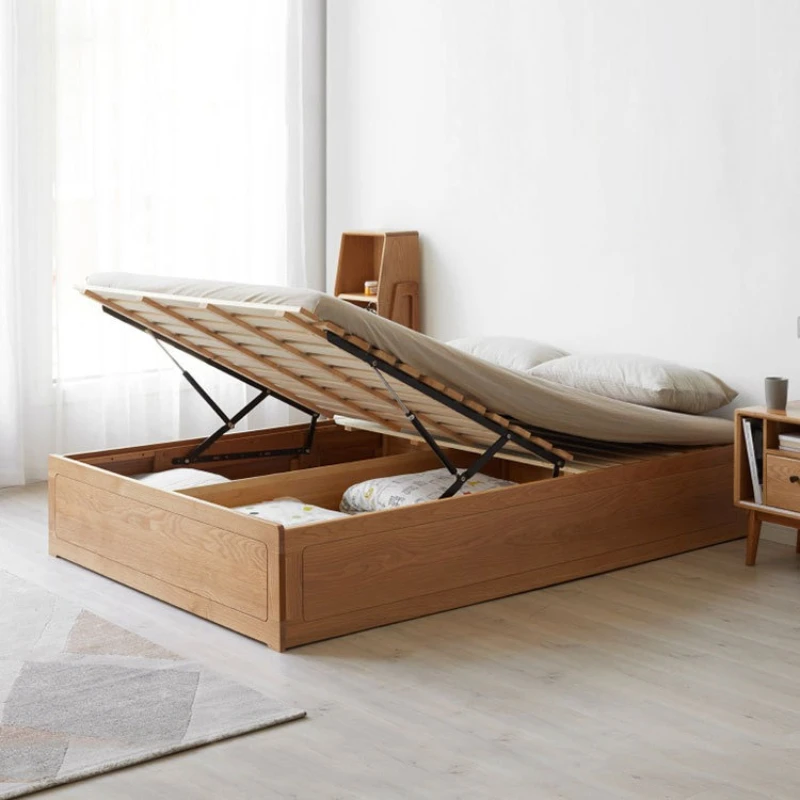 

Oak bedless Japanese tatami bed modern simple air pressure storage box bed