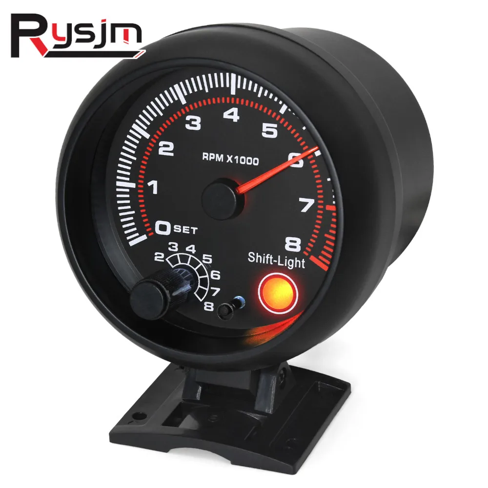 

3.75" 95mm 0-8000RPM Car Tachometer White Backlight Tacho Gauge Meter with Shift Light for 1-8 Cylinder Gasoline Racing Car 12V