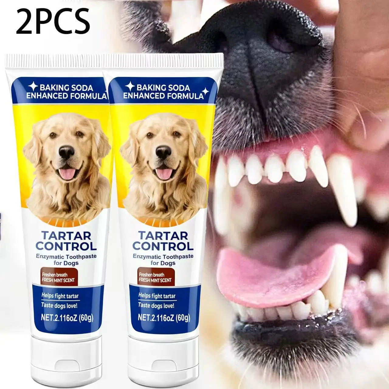 2PCS Baking Soda Fortified Formula Enzyme Toothpaste Helps Dogs Freshen Their Breath